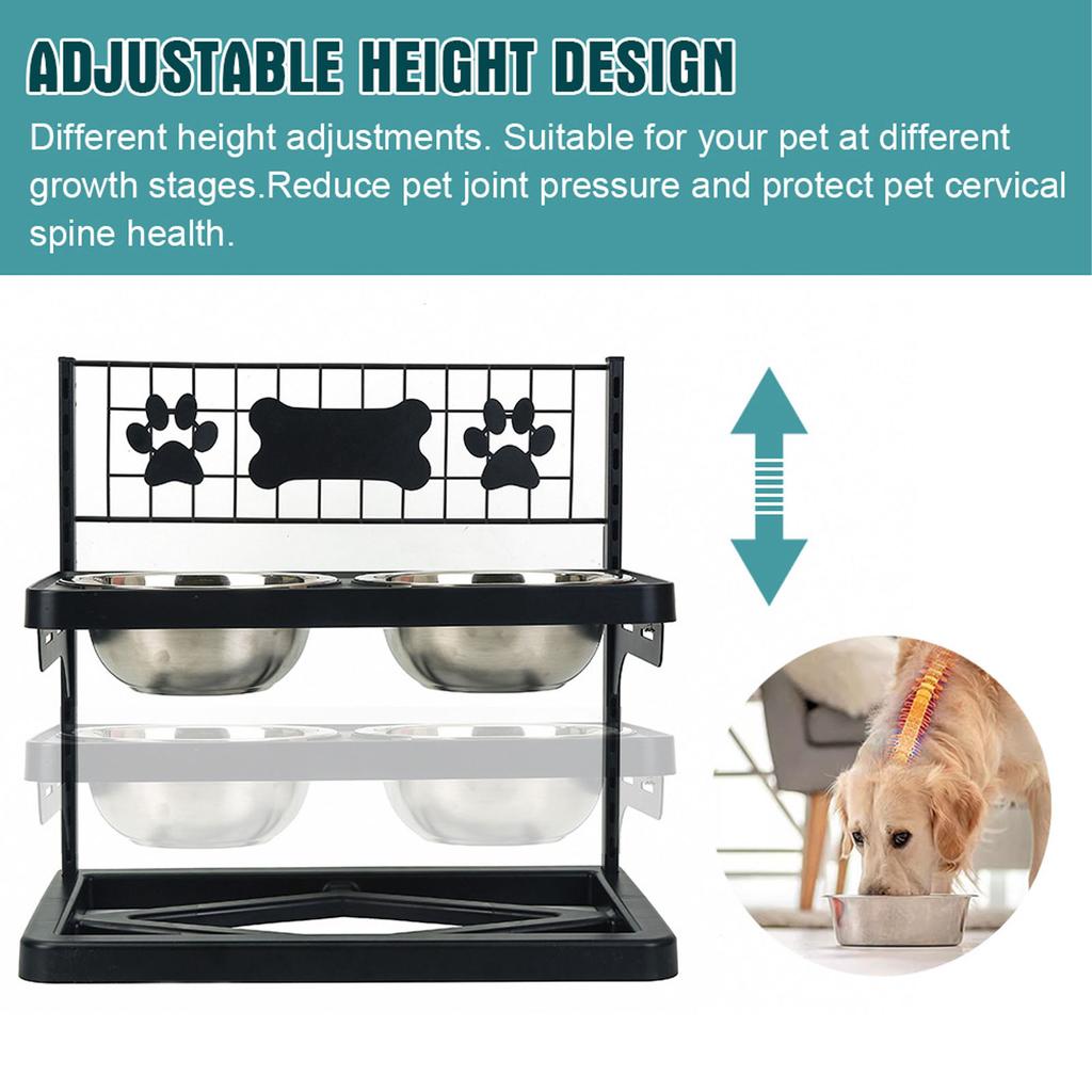 Elevated Dog Bowls Stand Height Adjustable Raised Bowl Stand with 2 Stainless Steel Bowls
