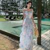 Summer Women Fairy Beach Midi Dress Suspenders Print Romantic Ruffles Holiday Dress Feminine Sweet Chic Sleeveless Dress