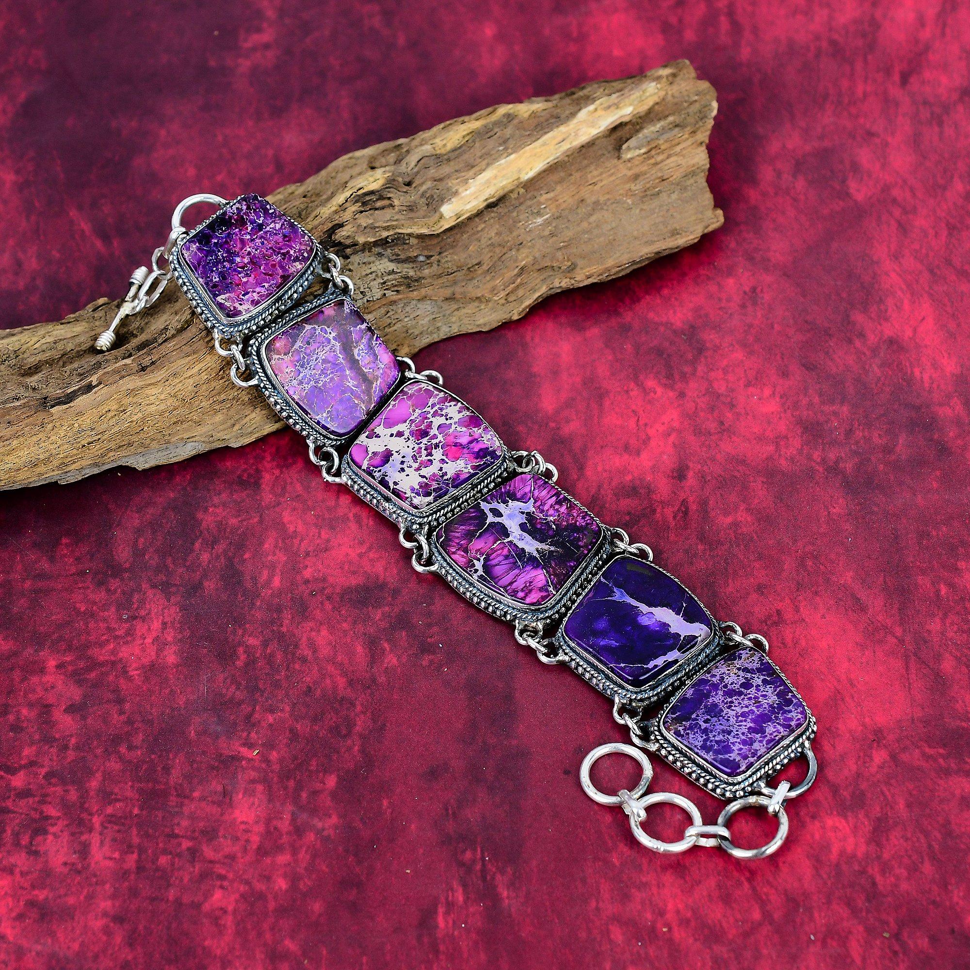

Браслет из стерлингового серебра 925 пробы с фиолетовым морским седиментом и регулируемой цепочкой, Ручная работа, Браслет с драгоценными камнями, Для Дня благодарения