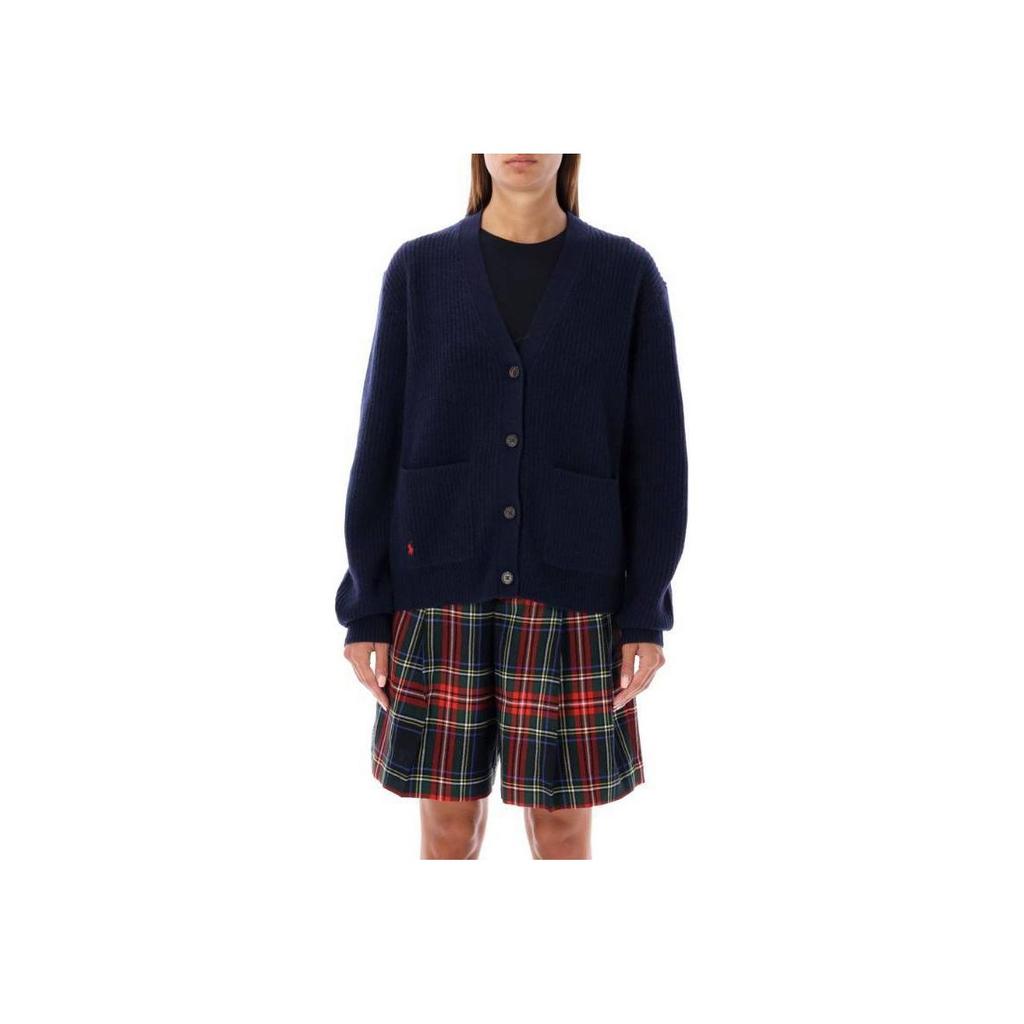 Polo Ralph Lauren Logo Embroidered V-Neck Single-Breasted Long Sleeve Knit Sweater Women sweater Blue 211944515-005