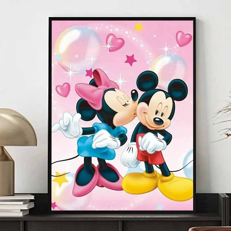 Disney Diamond Painting Mickey and Minnie Kissing Theme Illustration Cute DIY Rhinestone Mosaic Cross Stitch Kit Embroidery Gift, Home Decor