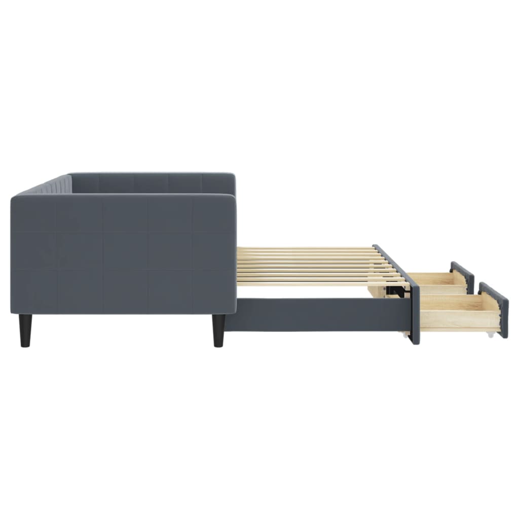 Pull Out Daybed with Drawers Dark Grey 90 X 190 Cm Velvet