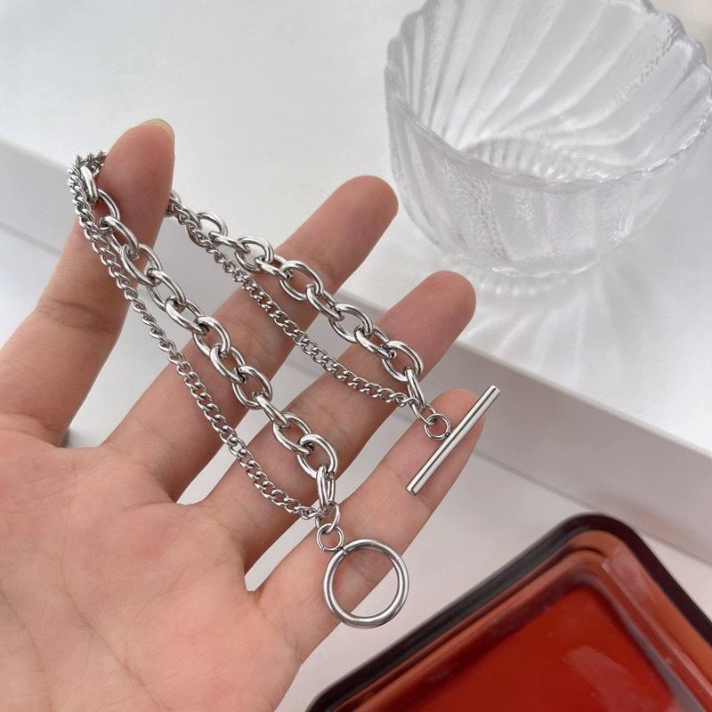 Europejski i amerykański spersonalizowany dwuwarstwowy naszyjnik z zapięciem OT dla mężczyzn i kobiet, prosty, hip-hop, punk, gruby i cienki łańcuszek, krótki