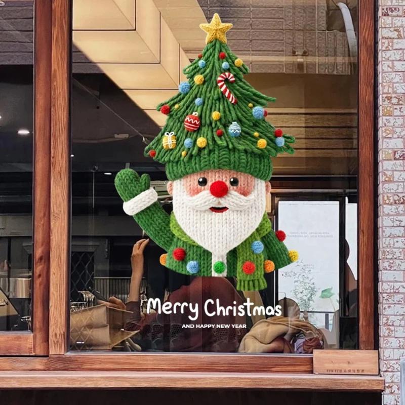 Cute Christmas Window Stickers Same Color Both Sides Self Adhesive Decals for Shopping Mall Home Shop Xmas Window Decor