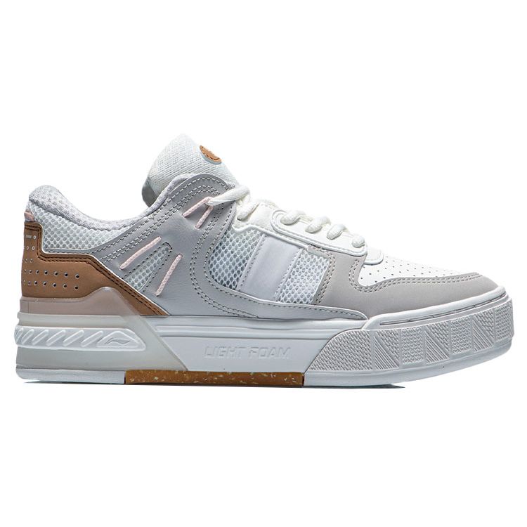 Li Ning Morning Glow Tendance Décontracté Antidérapant Résistant à l'Usure Chaussures de Skate Basses Femme sneaker Gris Blanc AGCR192-2