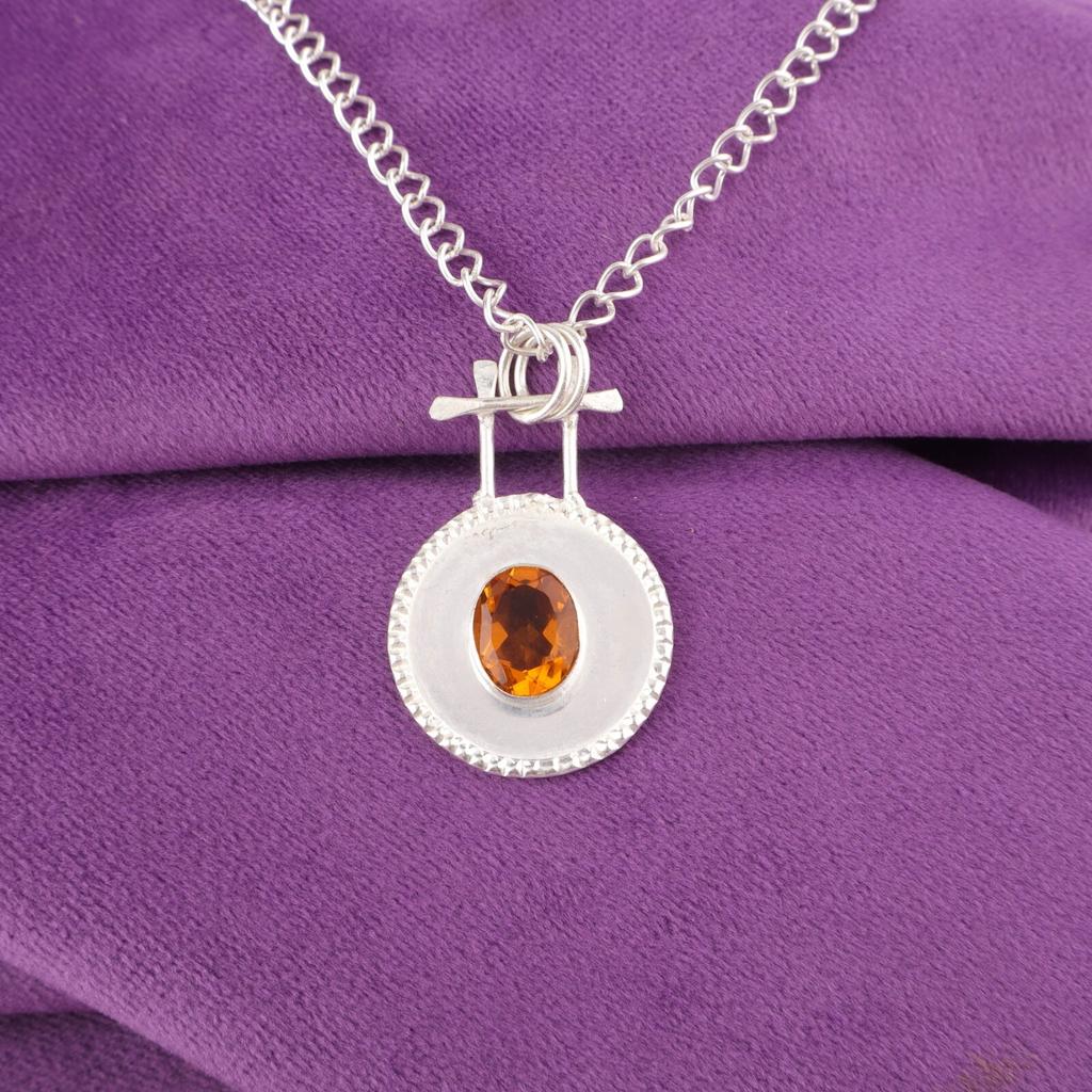 Citrine Gemstone Sterling Silver Daughter Gift Anniversary Boho Pendant Jewelry PP-57-4