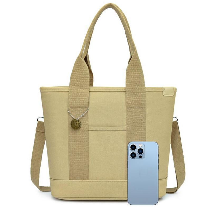 Simple Wide Strap Canvas Tote Bag - Durable Lightweight Shoulder Bag for Casual Commuting
