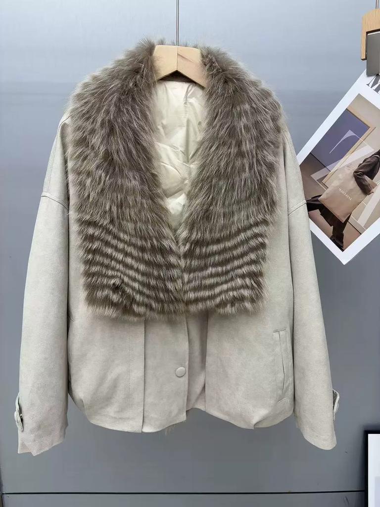 Winter fur goose down pie overcome detachable gradual change color fox fur collar light luxury down jacket short jacket women warm