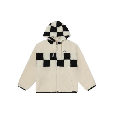 Vans Letter Logo Print Black And White Checkerboard Spliced Warm Zip Jacket Unisex Jacket VN00090Z3KS