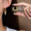 Leaf Texture Women's Style Linear Shape Hoop Heart Earrings Button Earrings