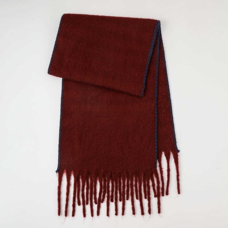New Neck Autumn and Winter Mohair Contrasting Color Hemming Scarf Women's Simple Versatile Warm High Sense Fashion Solid Color Circumference