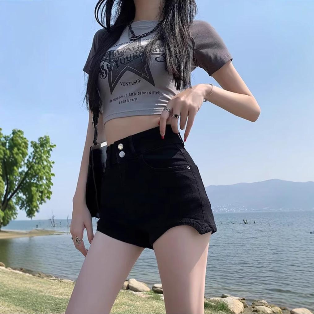 

Женские белые джинсовые шорты с высокой посадкой - Лето 2025, облегающие, шорты 2XL: Height 155-165CM (67-73kg)