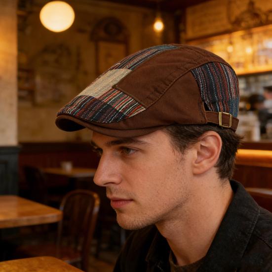 Newsboy Cap Retro Style Adjustable Fit Beret Hat Splicing Design Soft Breathable Sun Protection Hat Daily Wear
