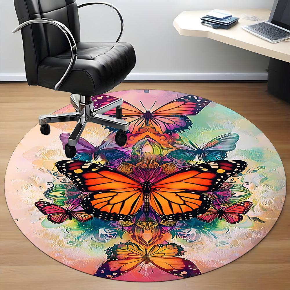 1pc Butterfly Artwork Office Round Area Rug, Indoor Mat Suitable ForOffice, Under Office Chairs Bedroom Living Room Home Decor, Room Deco D153