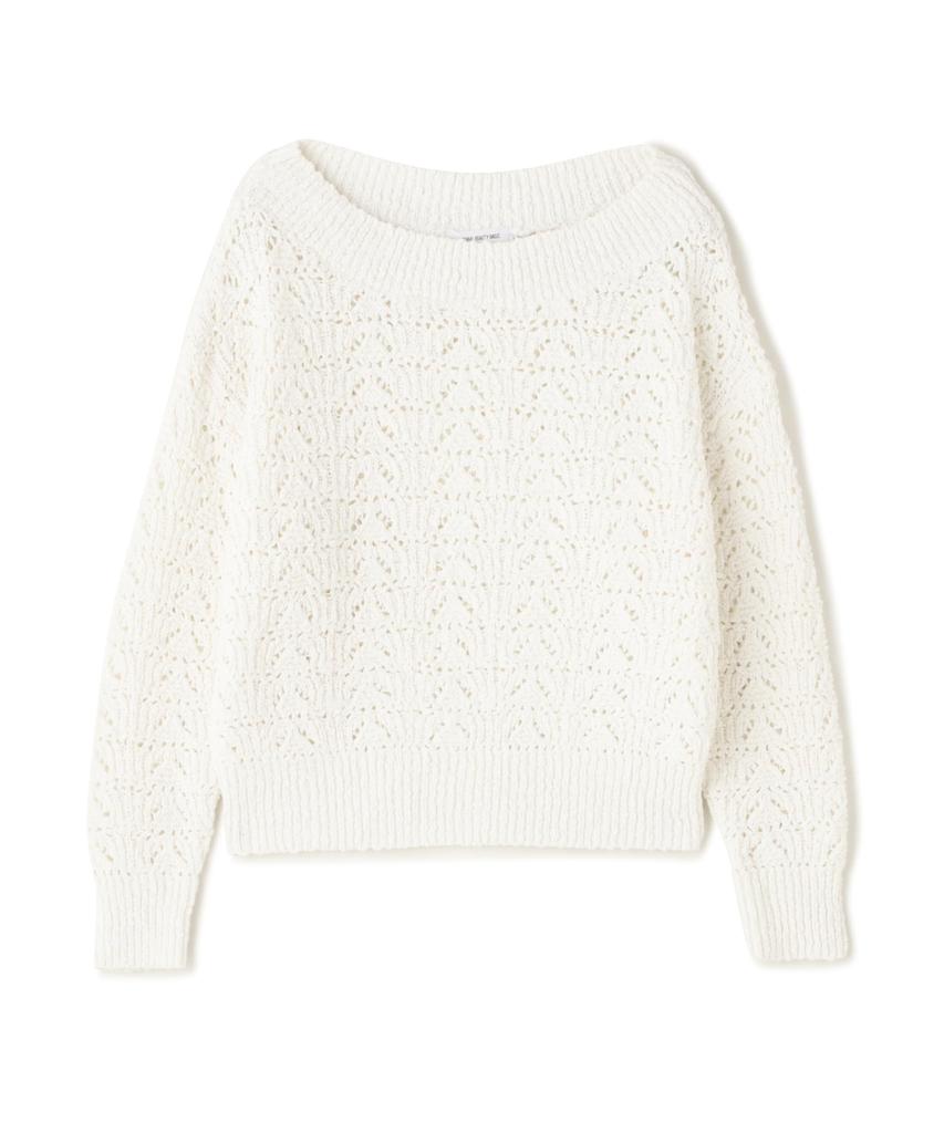 Natural Beauty Basic Boat Neck Crochet Knit White Women's Sweater,