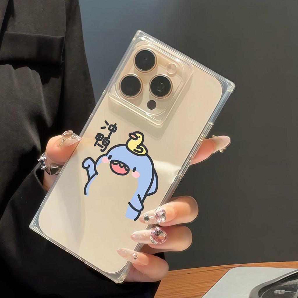 Square Back Tube Protection Clear Case For iPhone 11 14 Pro Max 12 16 ProMax 15 Plus 13 Anti-Oxygen,Go For It Pattern Casing