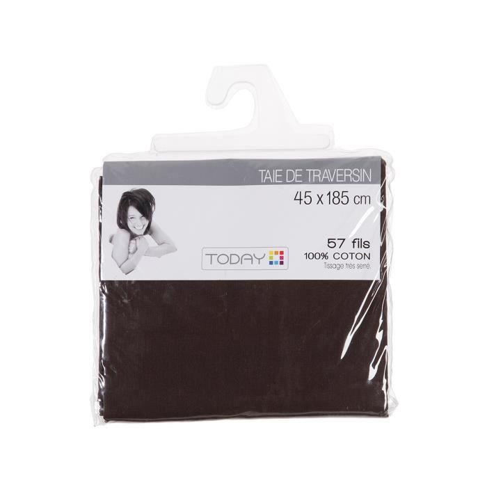 Taie de traversin - Chocolat - 45 x 185 cm - 100 % coton - Tissage très serré - Lavable à 40°C