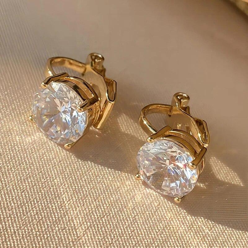 Trendy Runde Kobberklipsøredobber med Kubisk Zirkonia for Kvinner Gullfarget Krystall Metall Øredobb Fest Bryllup Daglig Zirkon