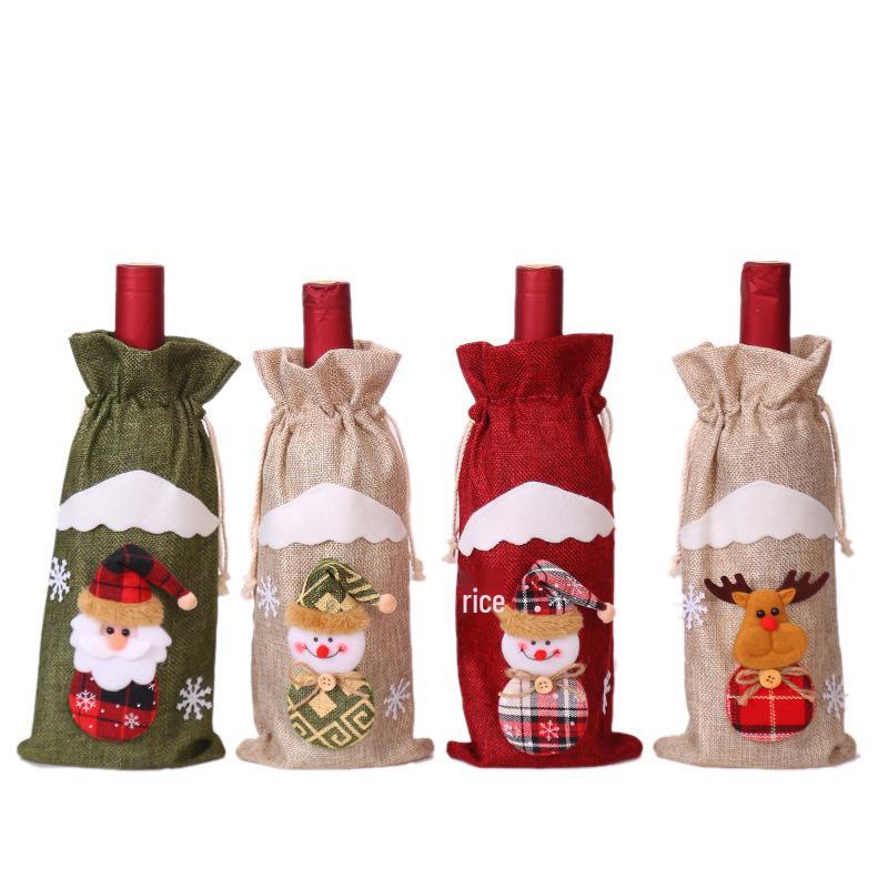 Husă de Crăciun din iută cu Moș Crăciun și păpușă pentru decor de sărbători