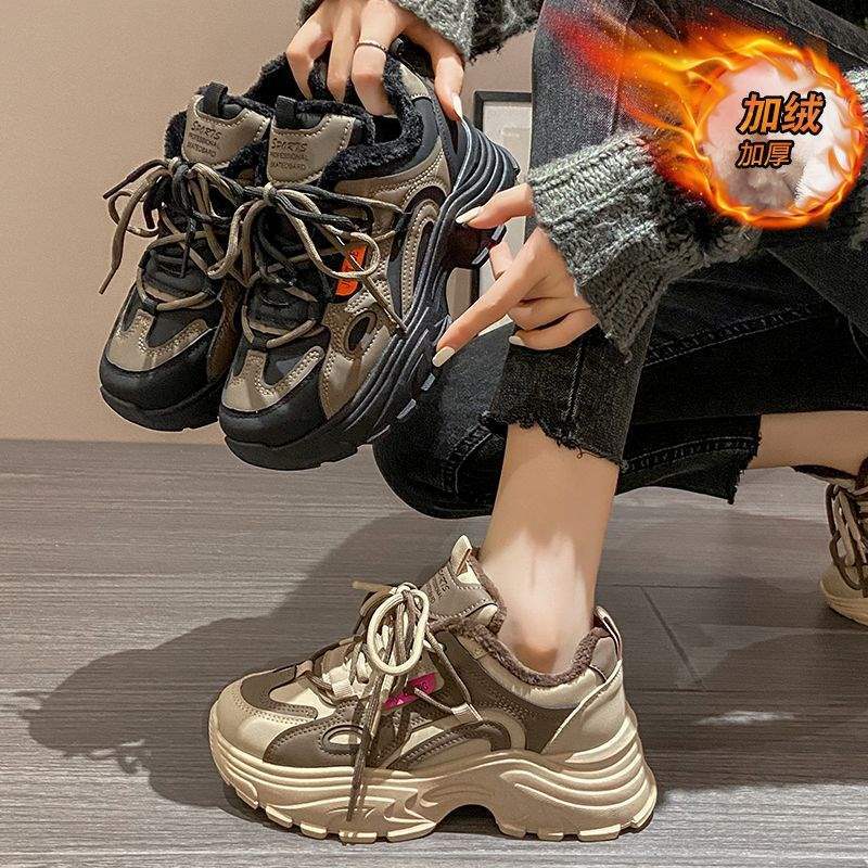 Baumwollschuhe Damen Winter Samt Sportschuhe 2025 neu rutschfest warm lässige Schuhe Plateau Dad Shoes wasserdicht