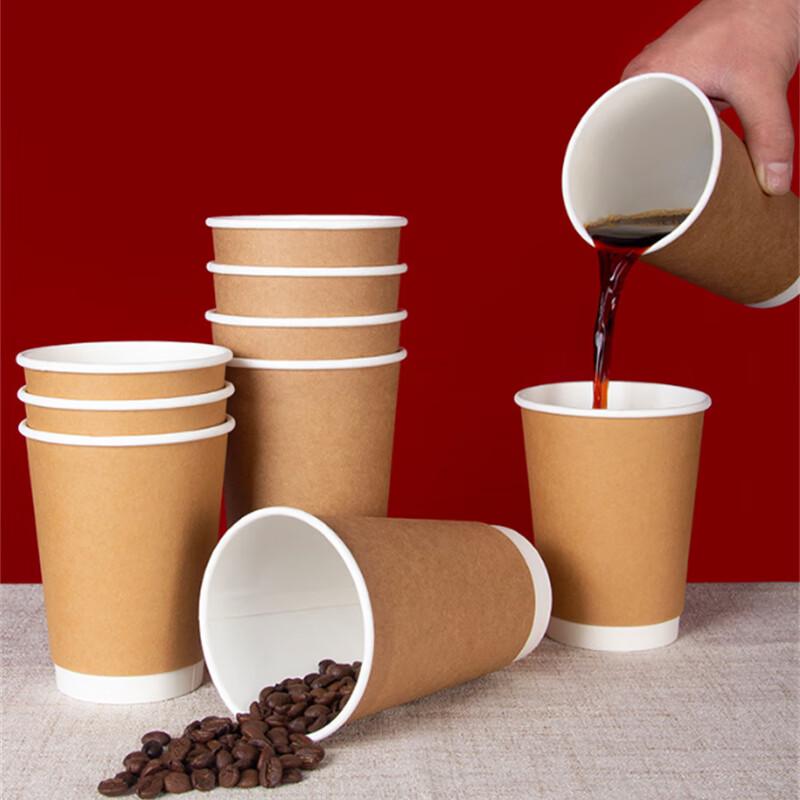 Pabei 400ml Double-Layer Kraft Insulated Disposable Coffee Cups with Lids