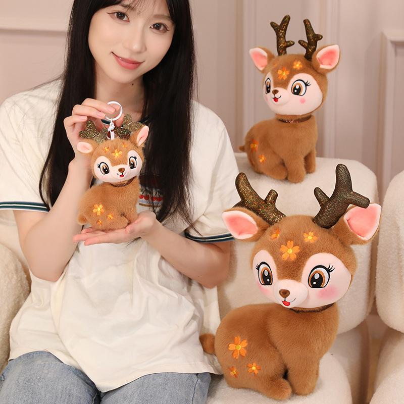 Cute Sika Deer Doll Plush Toy Deer Lying Deer Doll Girls Bag Keychain Children's Doll