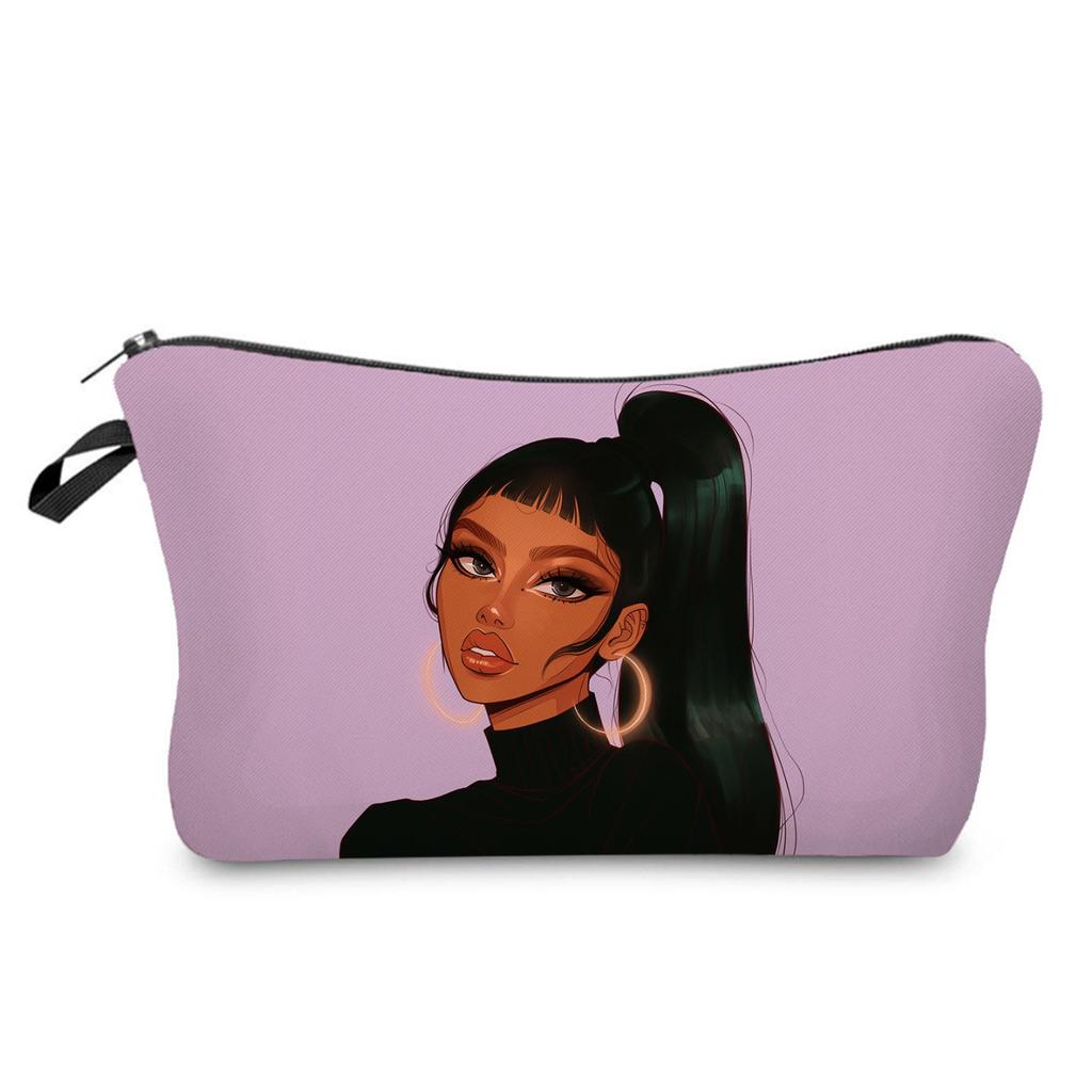 Women Black Girl Print Cosmetic Bag Toiletries Organize Travel Storage Case 6397