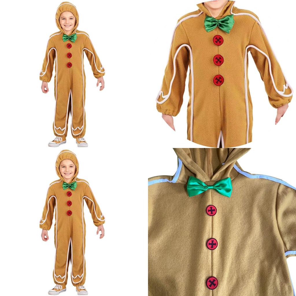 Adorable Christmas Gingerbread Man Kids Costume Cosplay Bodysuit