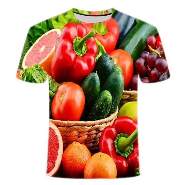 Sommarens Kreativa Fräscha Frukter Och Grönsaker Mode Herr T-shirt 3d-tryckt Kortärmad Lös O-hals Personlighets T-shirts Toppar