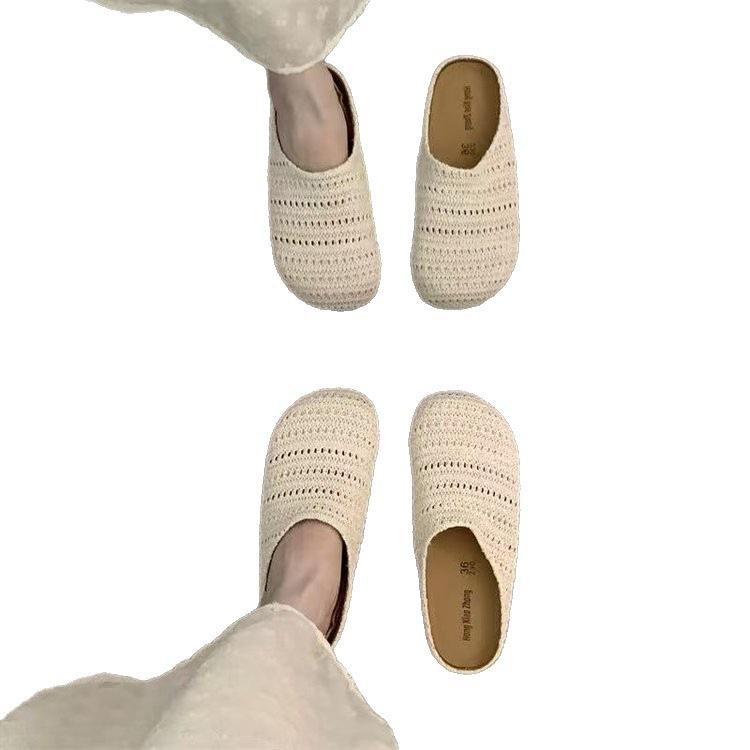 French niche woven hollow breathable slippers summer outer wear bag head Muller slippers outer wear