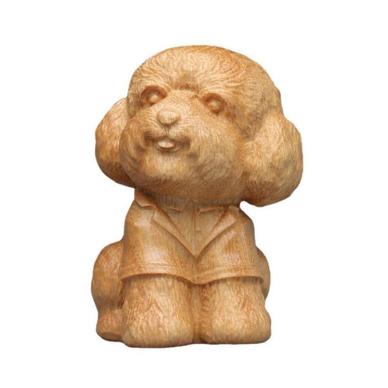 Cliff Cypress Wood Carved Teddy Dog Tea Pet - Zodiac Puppy Ornament for Home Decoration