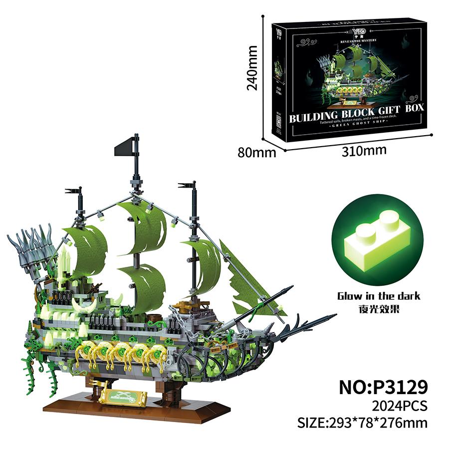 Kreatives Leuchtendes Piratenschiff Bausteine Kleine Partikelsteine Kinderspielzeug Modellbauspielzeug Für Erwachsene Halloween-Geschenk