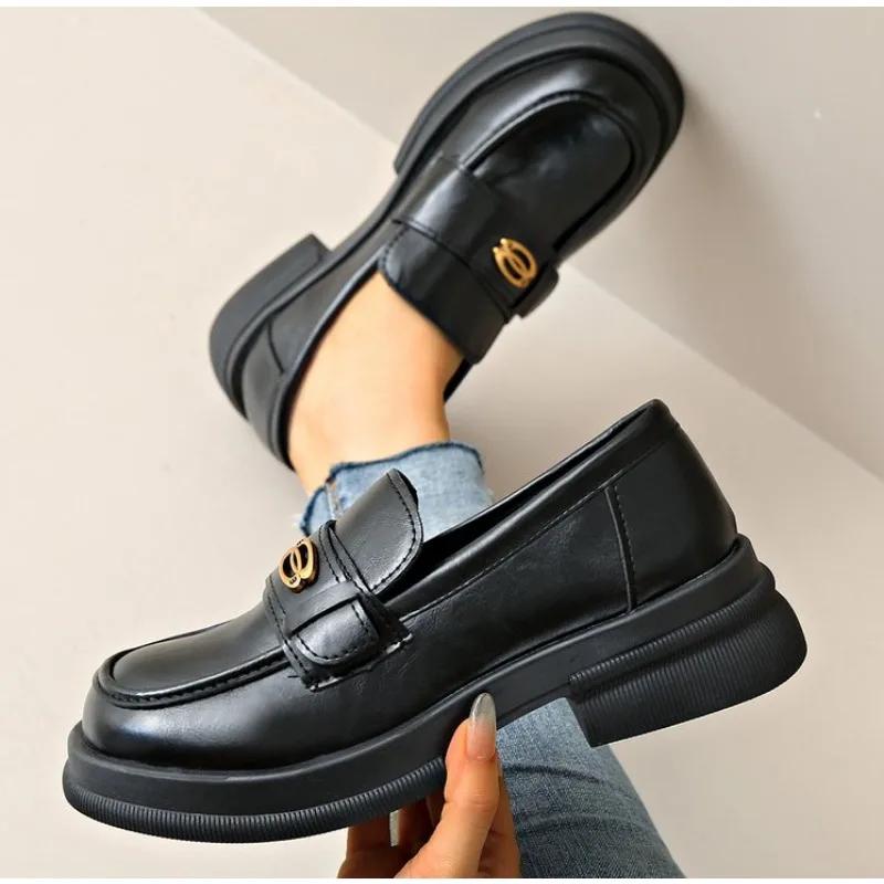 

Туфли Lefu на толстой подошве, женские, в ретро британском стиле, маленькие кожаные туфли на толстом каблуке, с мягкой подошвой, повседневные туфли-одинарки, Zapatillas Mujer 42 чёрный