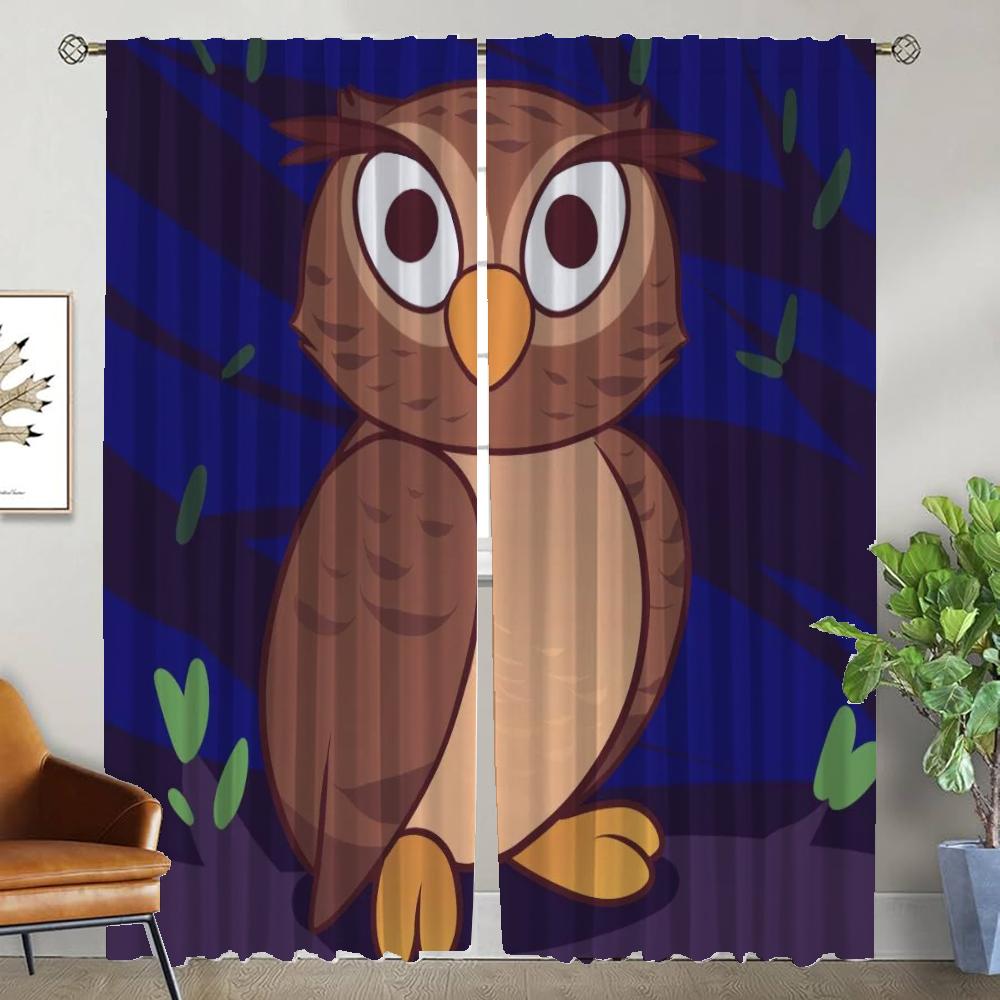 

Шторы с изображением совы в мультяшном стиле для детской комнаты, занавески для комнаты, 2-панельный тюль для спальни, жалюзи, украшения на Хэллоуин, разделительная перегородка для гостиной W50xH70cmx2pcs-CL
