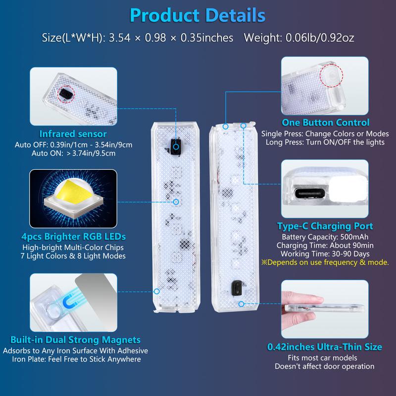 LED Car Welcome Door Lights Magnetic RGB Cars Atmosphere Warning Light Rechargeable Wireless Doors Step Courtesy Opening Lamps