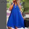 JPNTKY Abiti Casual Estivi Primaverili da Donna alla Moda a Tinta Unita con Stampa Senza Maniche Scollo a V
