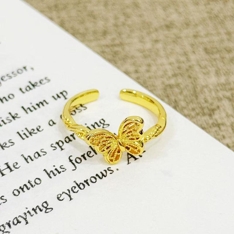 "Pine Pear Butterfly Cluster" Medieval Vintage Butterfly Open Ring Female French Exquisite Niche High-End Ring