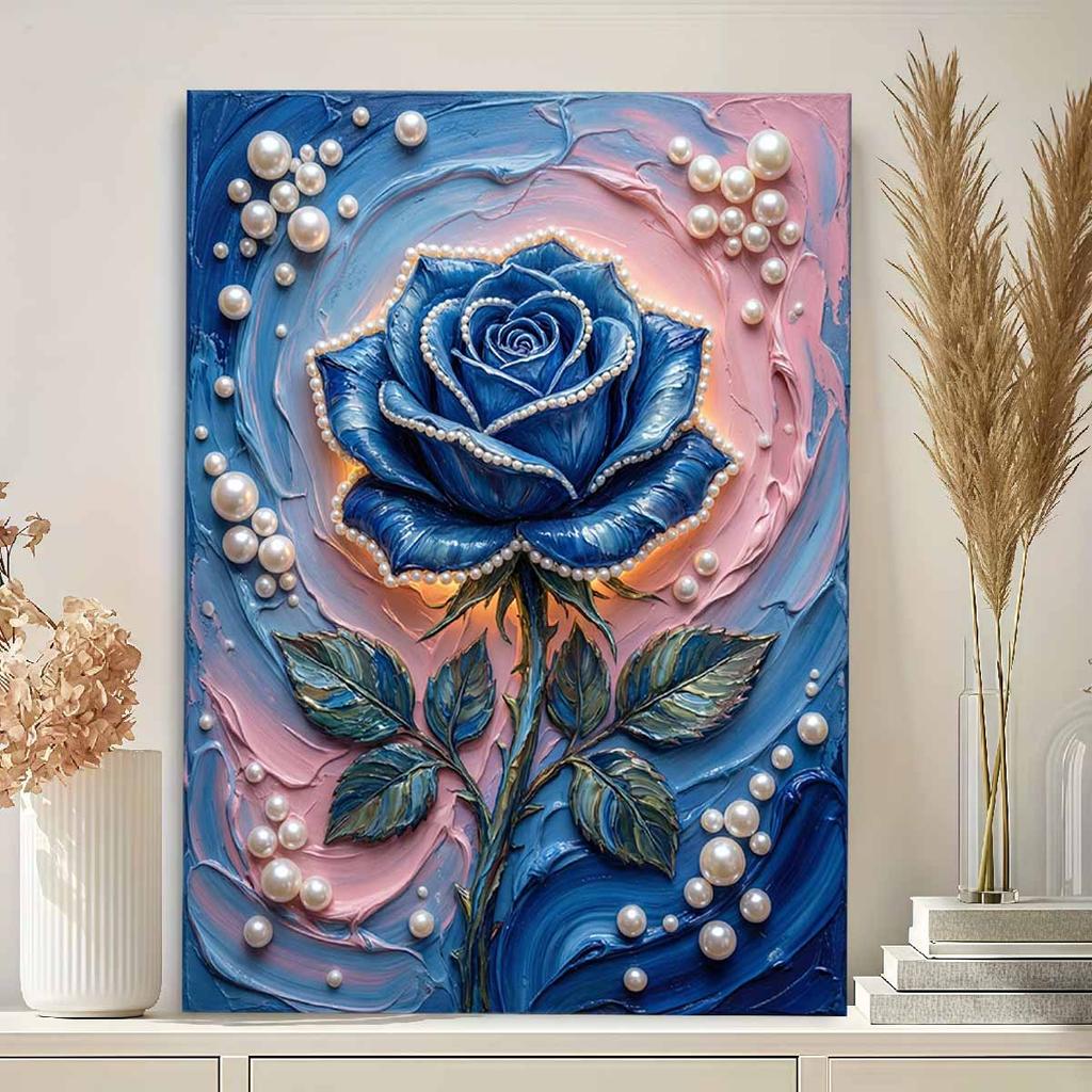 Crystal Pearl Painting 5D DIY Frame Decoration Painting Blue Rose Home Wall Decoration Transparent Pearl Gemstone Painting Picture Art Crafts