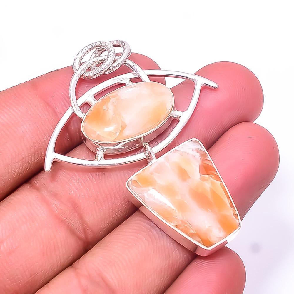 

Желтый кальцит - дизайнерский кулон из Перу ручной работы из стерлингового серебра 925 пробы 2,03 дюйма P52