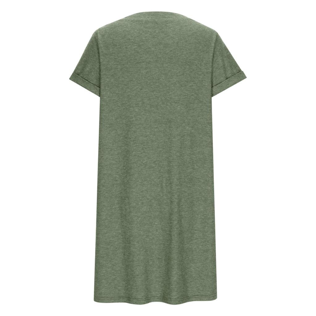 Dámské šaty velké velikosti s výstřihem do V, krátkým rukávem, letní ležérní jednobarevná tunika s kapsou