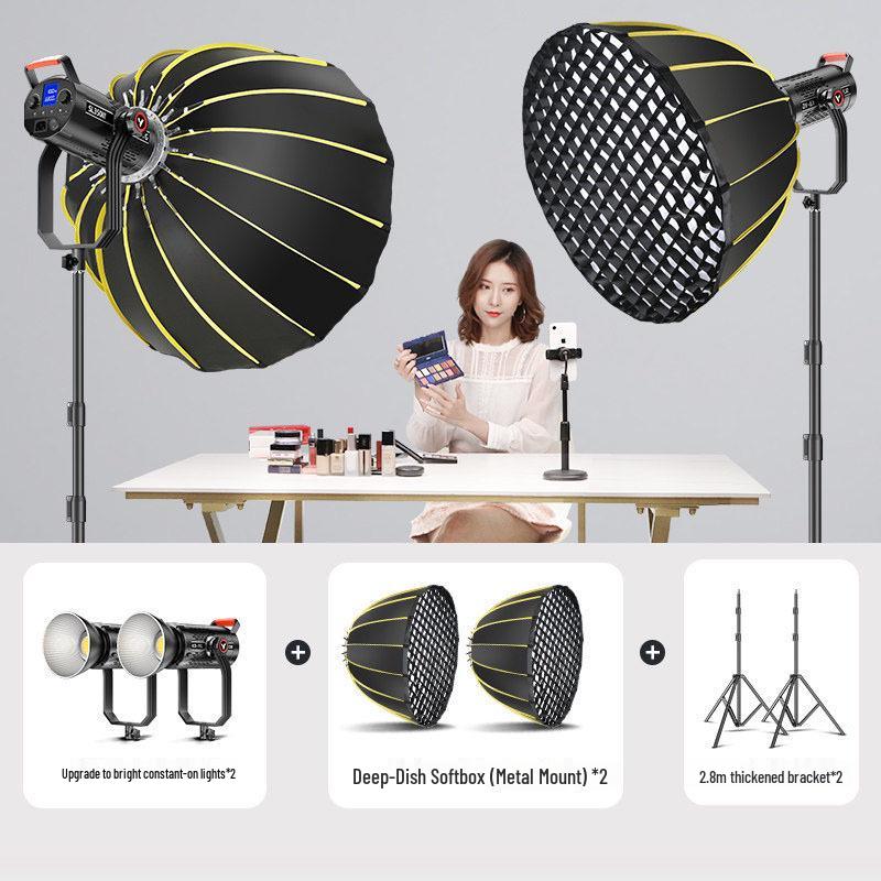 350W COB Photography Light with Spherical Softbox & Parabolic Grid