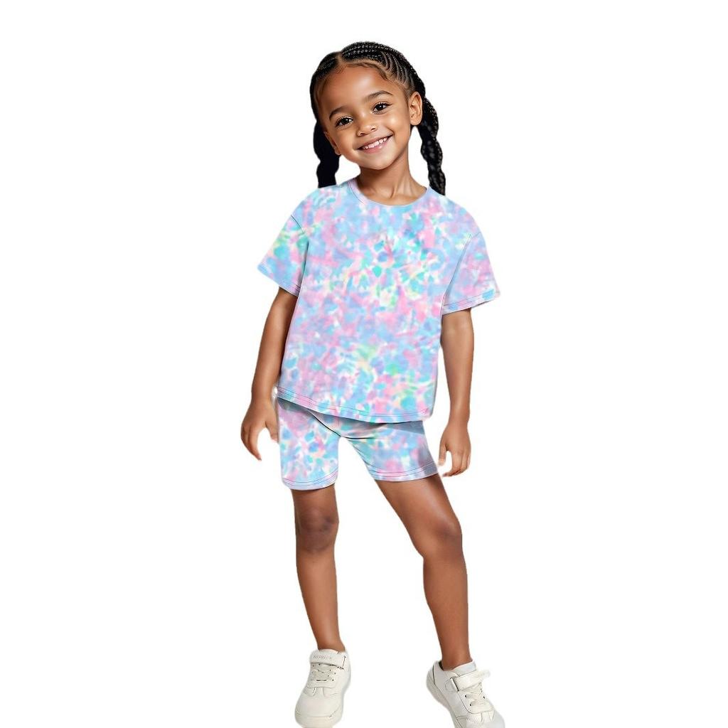 Girls Fashion Set Summer Children's Printed T-shirt Leggings Casual Set