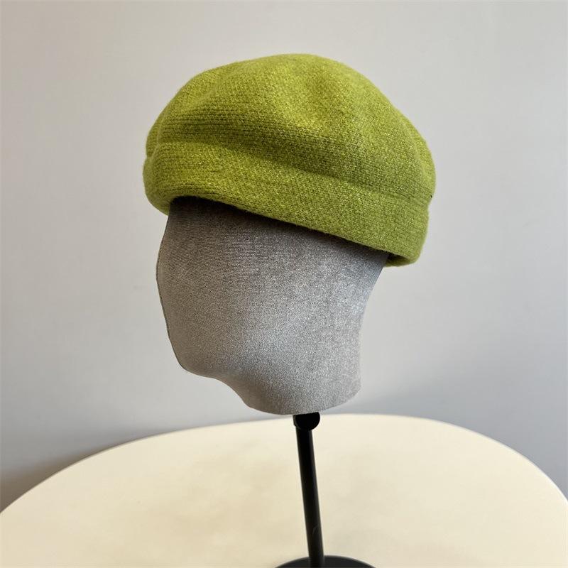 

Вязаный шерстяной кривой берет женский осенне-зимний новый модный однотонный ретро теплый берет художника M（56-58cm）