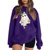 Women's Color Long Sleeve Neck Sweatshirt with Halloween Print Casual Loose Fit Pullover Top