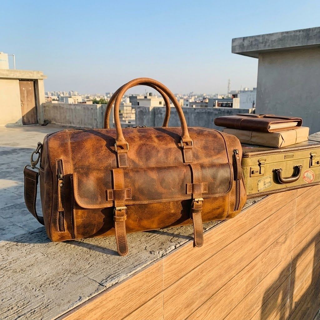 Reisetasche aus echtem Leder, Wochenendgepäck, Reisetasche aus Büffelleder