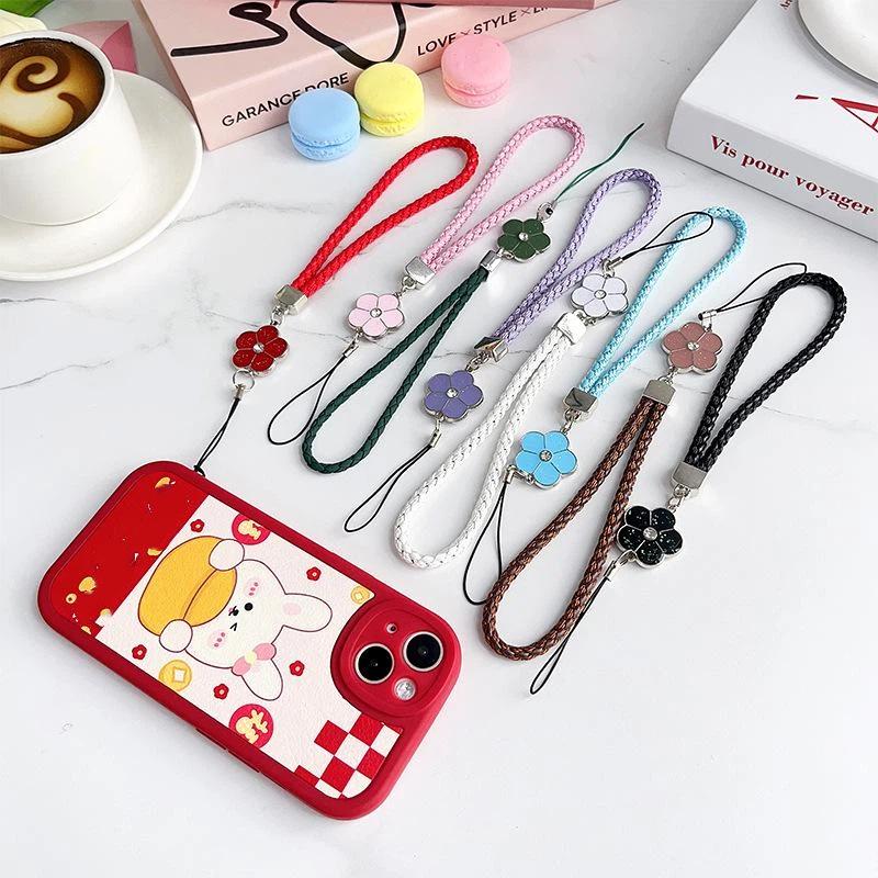 Braided Phone Wrist Lanyard With Durable Woven Strap Cute Flower Pendant For Phones Keys Daily Use