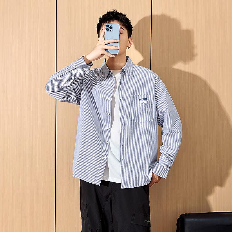 TonLion 2026 Spring And Autumn New Men's Shirt, Long-Sleeved Japanese-Style Loose Casual Striped Men's Shirt for Outer Wear