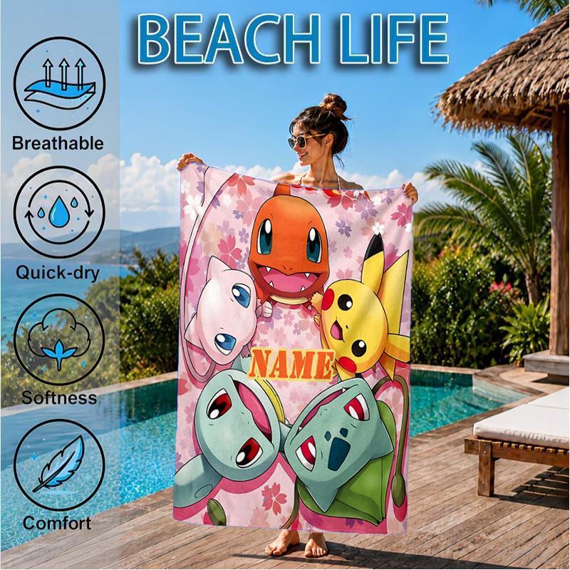 Custom Name Beach Towel Christmas Pika Microfiber Beach Towel Super Soft & Absorbent for Bath, Beach, Travel  Bath Time Accessory, Fan gifts