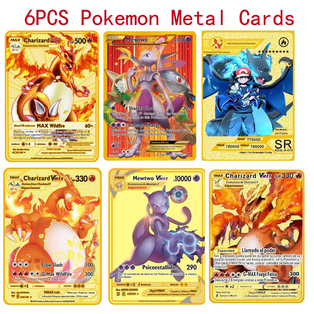 Pokémon Vmax Pokemon Cards Vstar GX V English Metal Card Anime Charizard Mewtwo Blastoise Shiny Letters Game Collection Card Toy