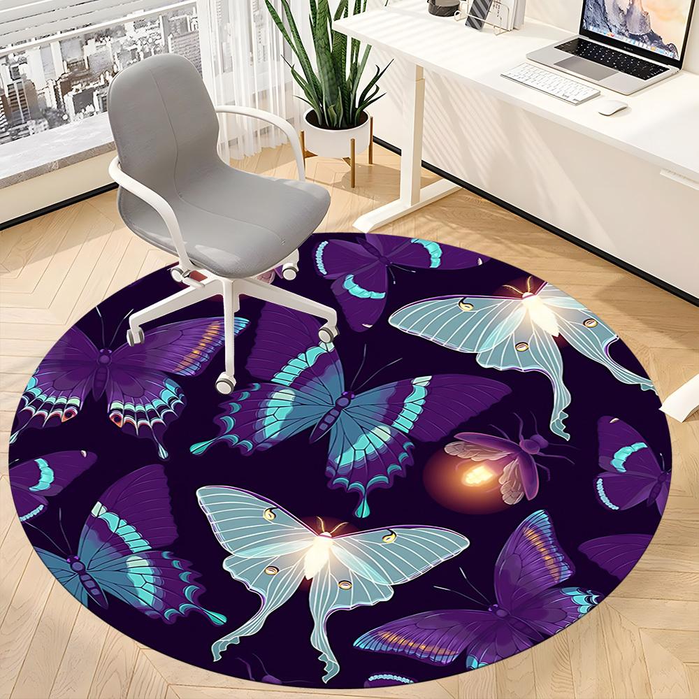 1PC Butterfly Night Light Office Round Rug, Non slip, Soft and Durable Office Rug for Interior Decoration, Perfect for Office